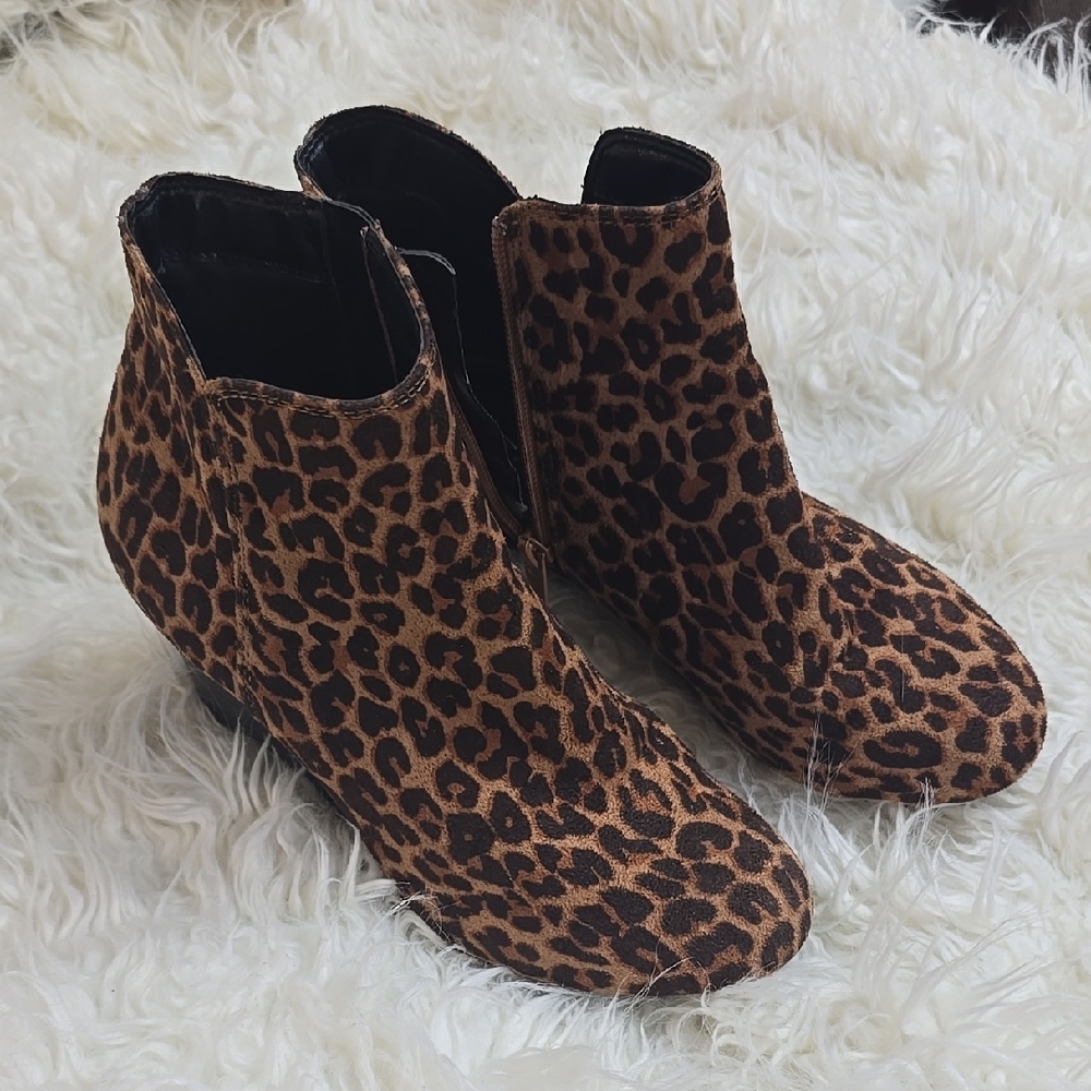 Brown Leopard Print Ankle Boots with Elastic Panel